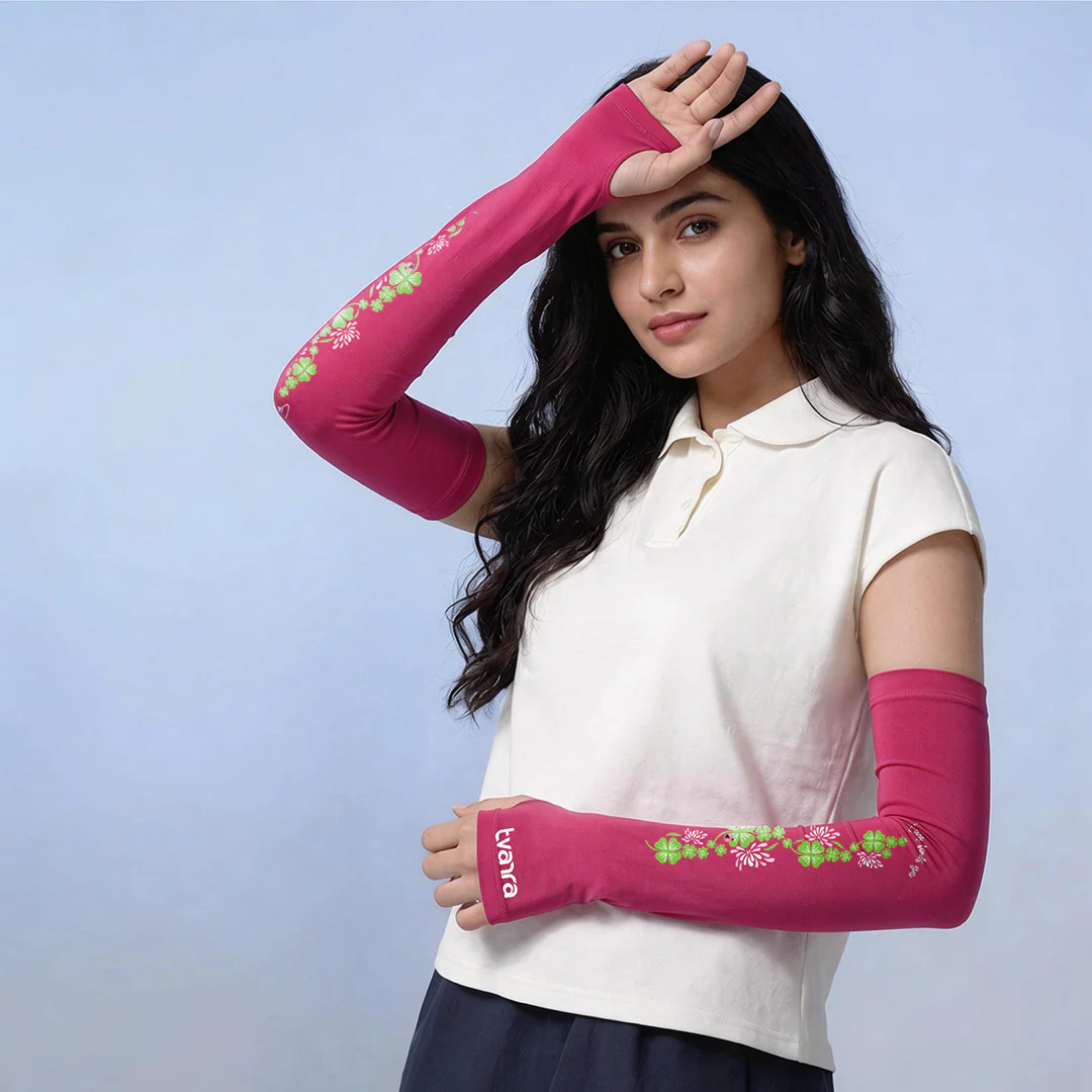 Lucky Charm Arm Sleeves for Women - Dark Pink - Image 4