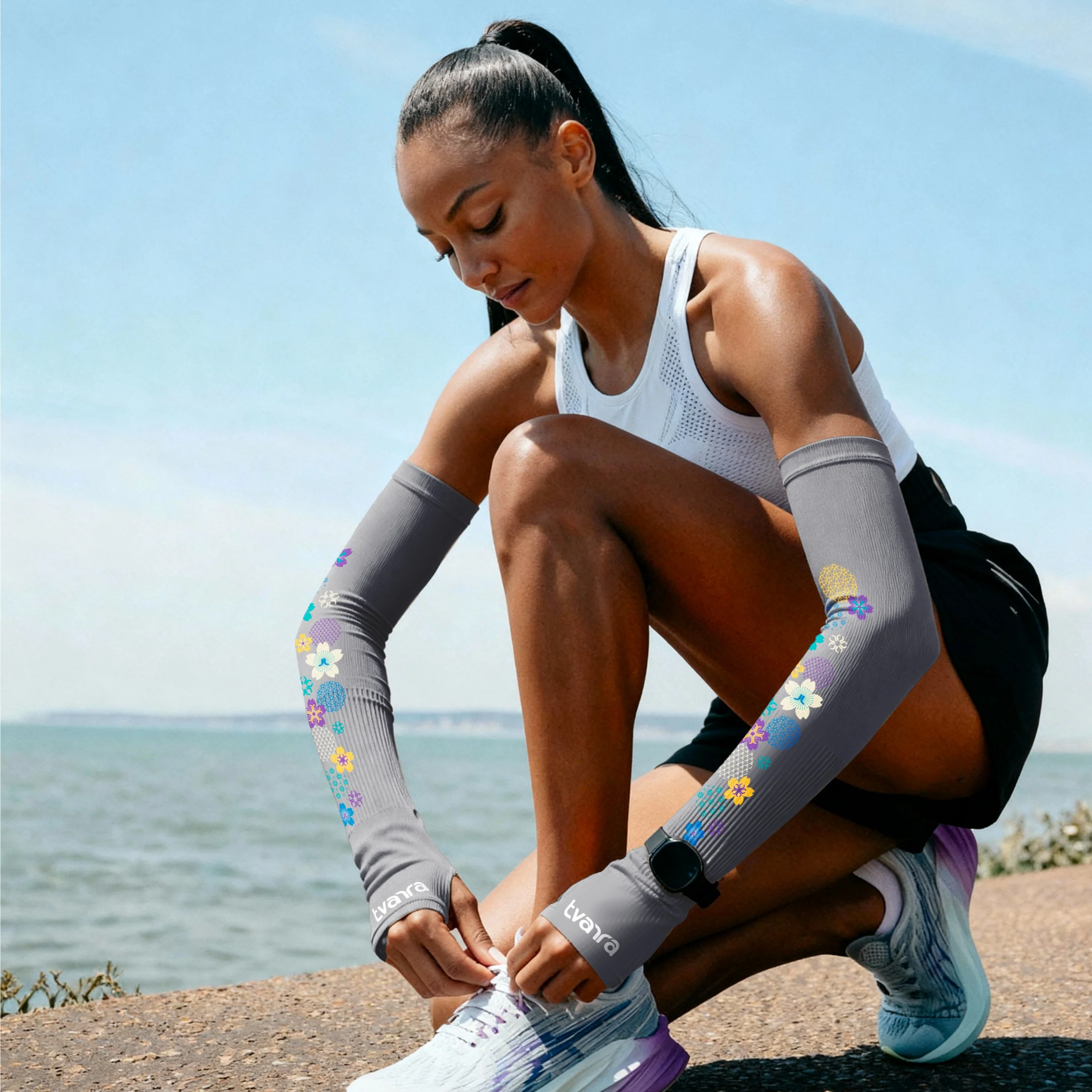 UV Sun Protection Uditaa Arm Sleeves Grey for Women - Image 5